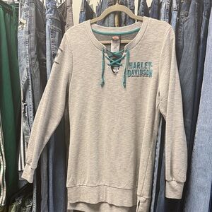 Harley-Davidson Gray Sweatshirt with Teal Lace-Up